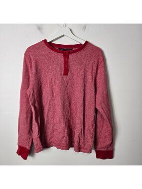 PACT Women's Size XL Organic Henley Thermal Waffle Knit Long Sleeve Red Shirt